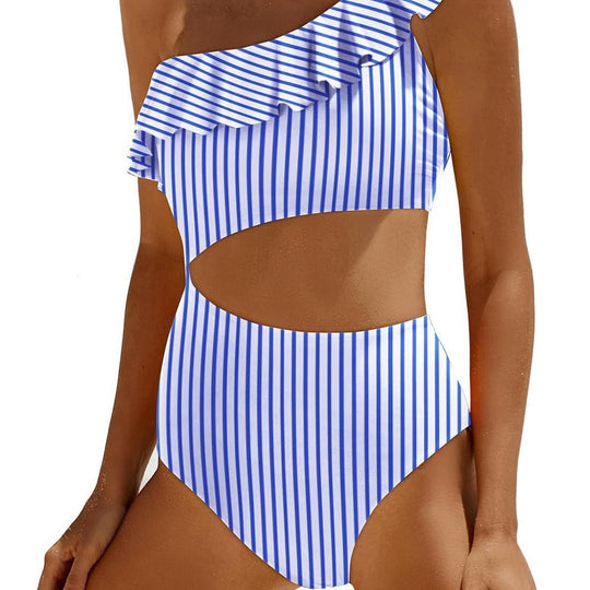 Damen Eleganter Einseitiger Badeanzug mit Volant R&B