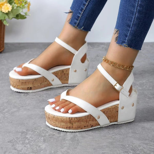 Damen mit modischem Kork-Plateau und verstellbarem Riemendesign Sandalen R&B