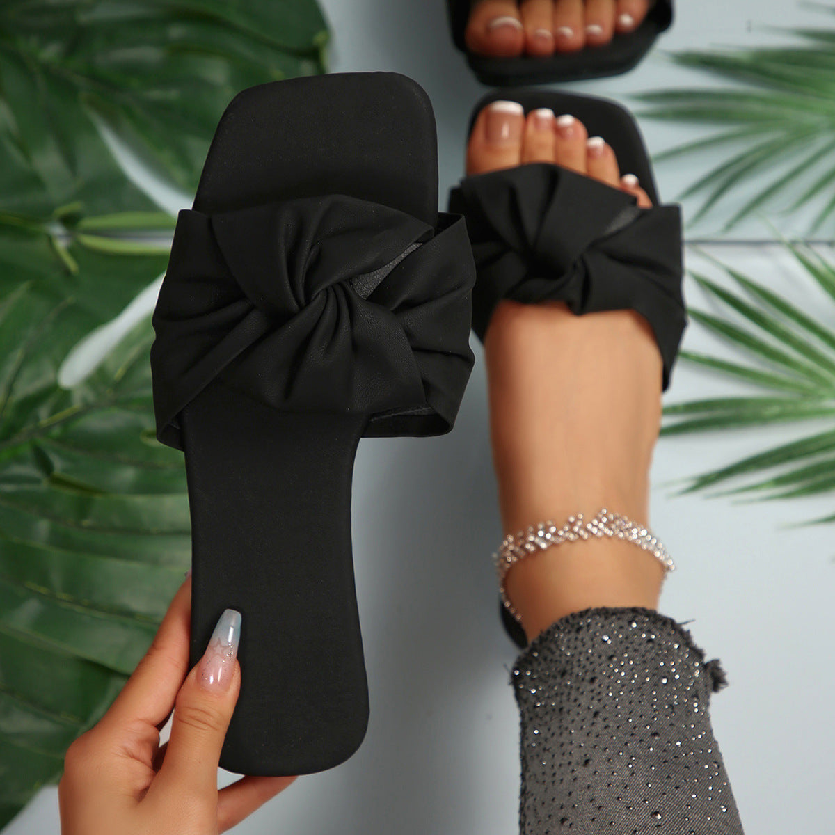 Damen elegante Pantoletten mit kunstvollem Knoten-Design R&B