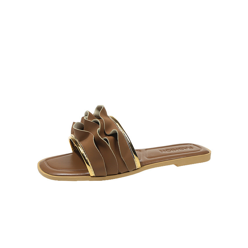 Damen elegante Riemensandalen mit dekorativem Rüschendetail R&B