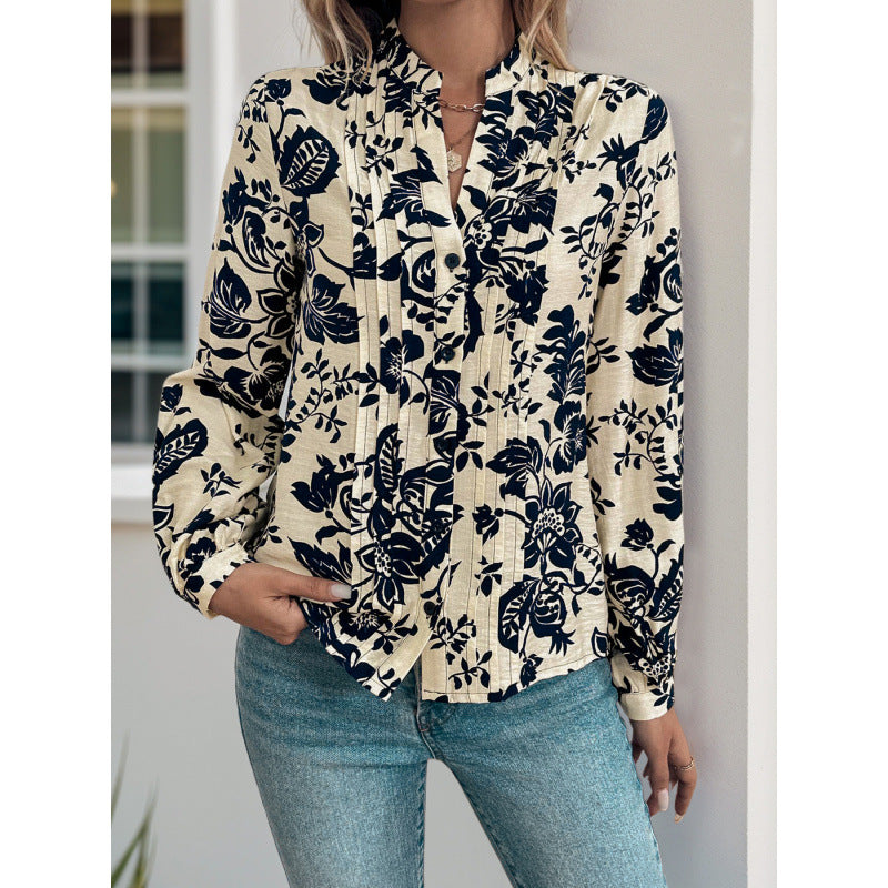 Damen Bluse mit floralen Motiven und eleganter Raffung R&B