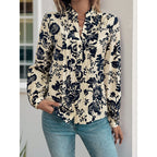 Damen Bluse mit floralen Motiven und eleganter Raffung R&B
