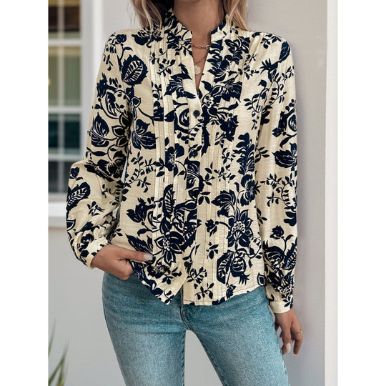 Damen Bluse mit floralen Motiven und eleganter Raffung R&B