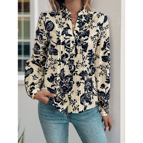 Damen Bluse mit floralen Motiven und eleganter Raffung R&B