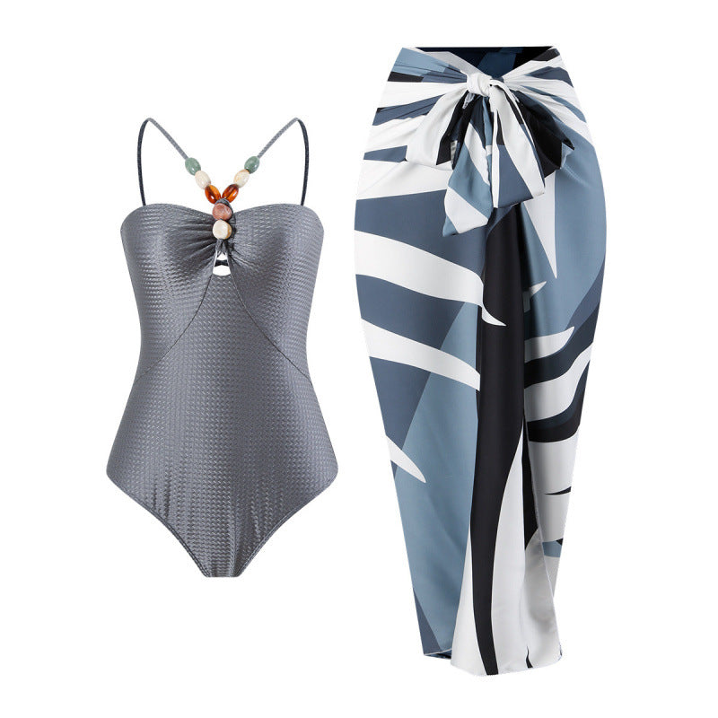 Damen Bandeau-Badeanzug mit asymmetrischem Rock R&B