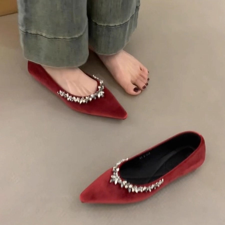 Damen elegante Ballerinas mit funkelndem Schmuckdetail R&B