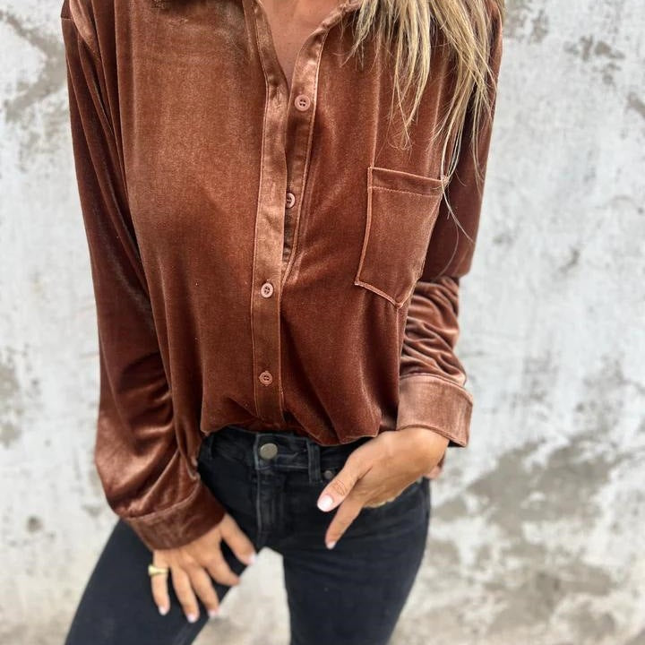 Damen Elegante Satinbluse mit klassischem Kragen und Brusttasche R&B