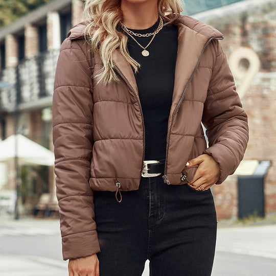 Damen lässige Steppjacke mit verstellbarem Bund und Kapuze R&B
