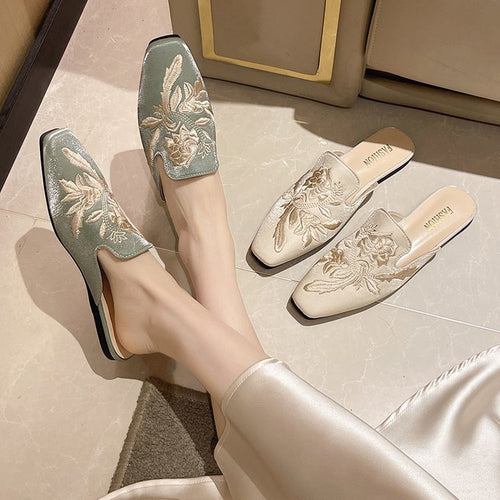 Damen elegante Mules mit floralen Stickereien R&B