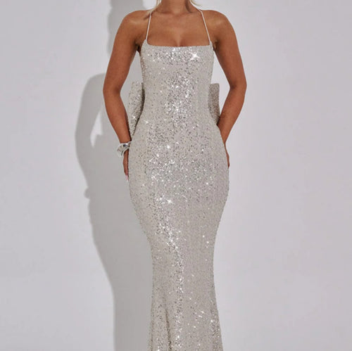 Damen Glamouröses Abendkleid mit schimmernden Pailletten und elegante Träger R&B