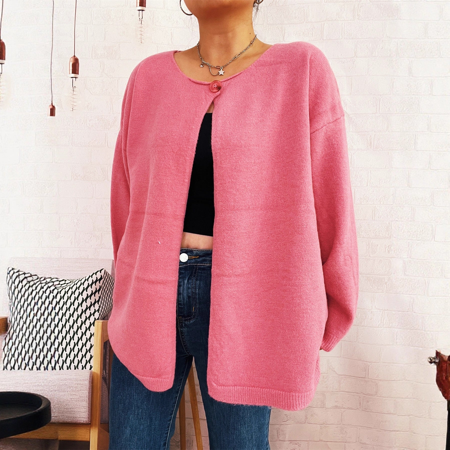 Damen lässiger Strickcardigan mit offenem Schnitt und weichen Materialien R&B