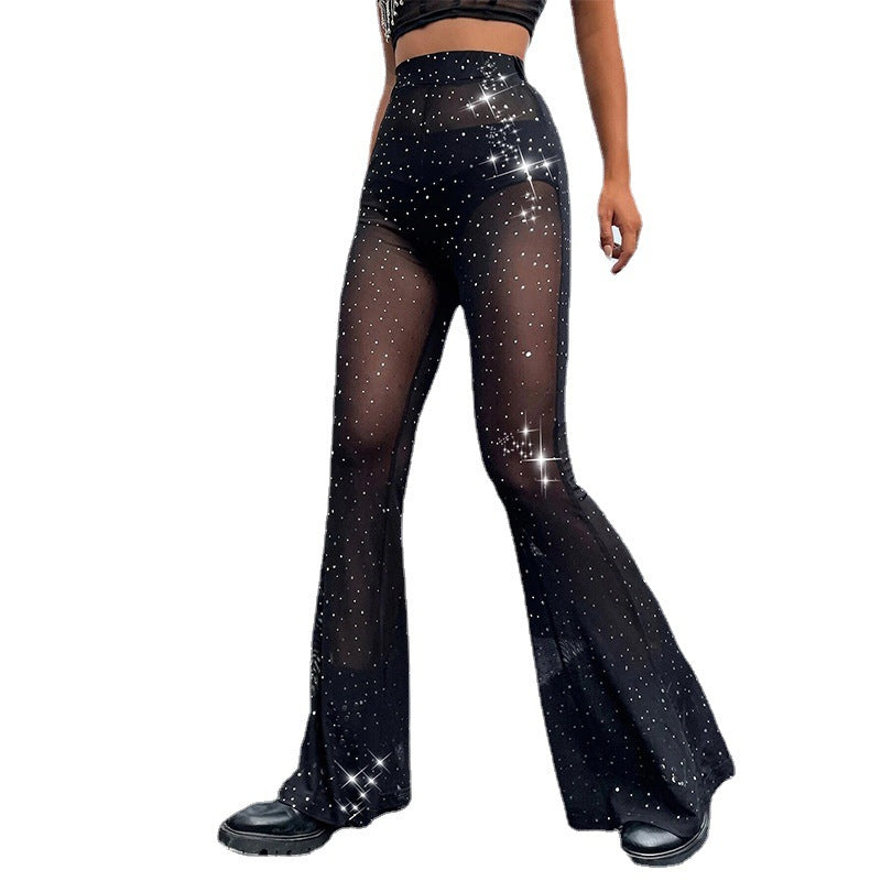 Damen Glitzernde Palazzo-Hosen mit transparenten Einsätzen R&B