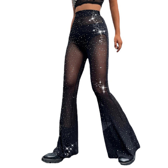 Damen Glitzernde Palazzo-Hosen mit transparenten Einsätzen R&B