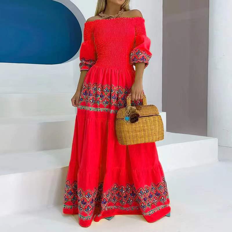 Damen Boho-Maxikleid mit schulterfreiem Design und verspieltem Stickereidetail R&B