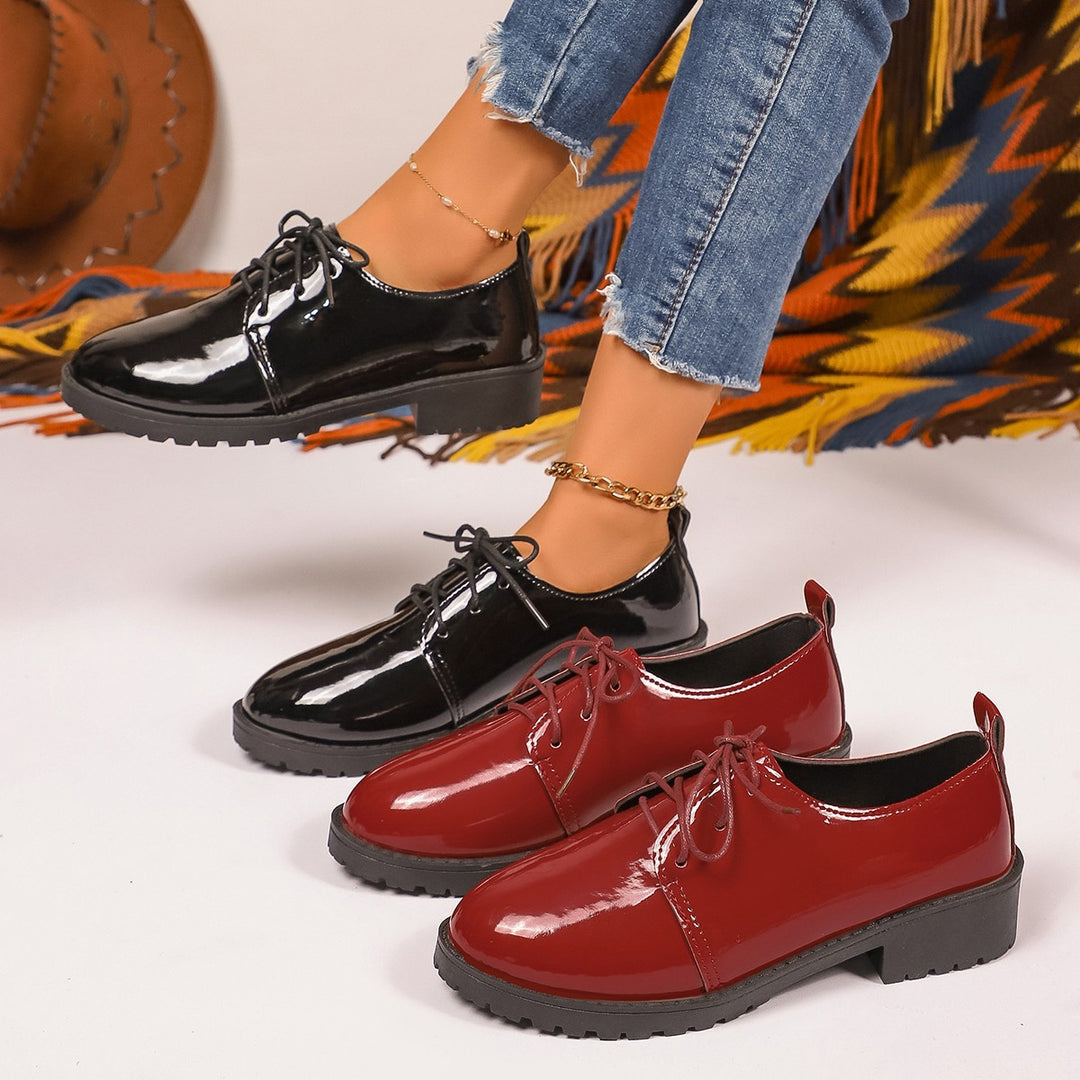 Damen Elegante Lackleder Schnürschuhe mit robustem Blockabsatz R&B
