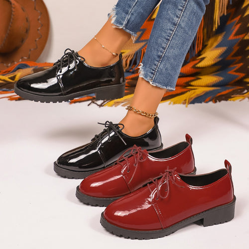 Damen Elegante Lackleder Schnürschuhe mit robustem Blockabsatz R&B