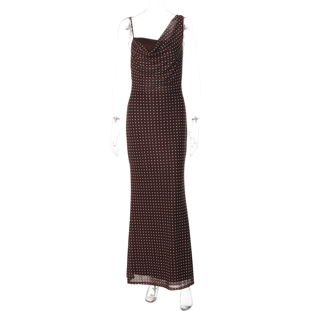 Damen Maxikleid mit asymmetrischem Ausschnitt und eingewebtem Punktedesign R&B