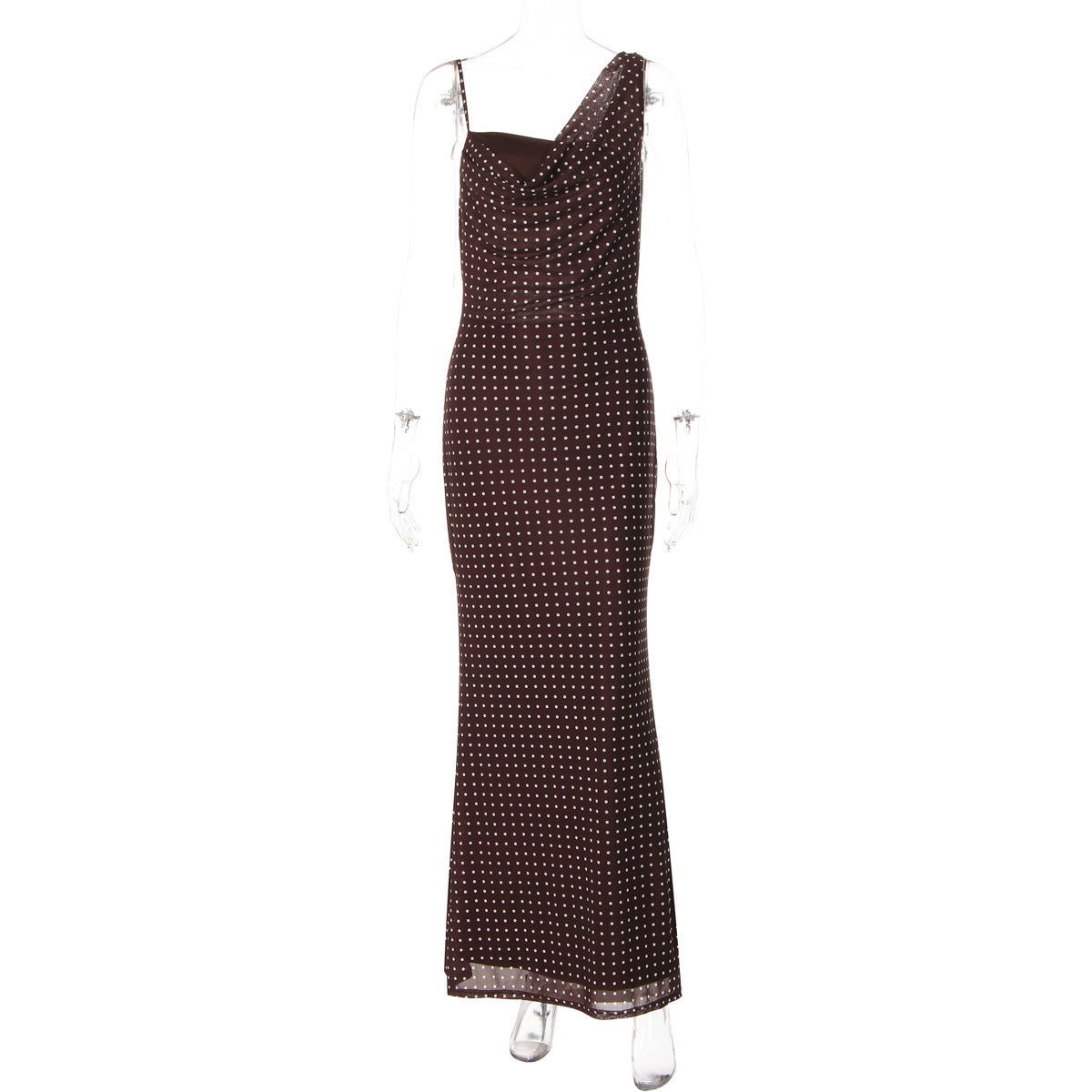 Damen Maxikleid mit asymmetrischem Ausschnitt und eingewR&Btem Punktedesign R&B