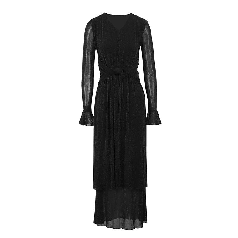 Damen Glamouröses Abendkleid mit filigranen Ärmeln und schimmerndem Effekt R&B