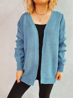 Damen lässige Strickjacke mit voluminösen Ärmeln und modernem Strukturmuster R&B