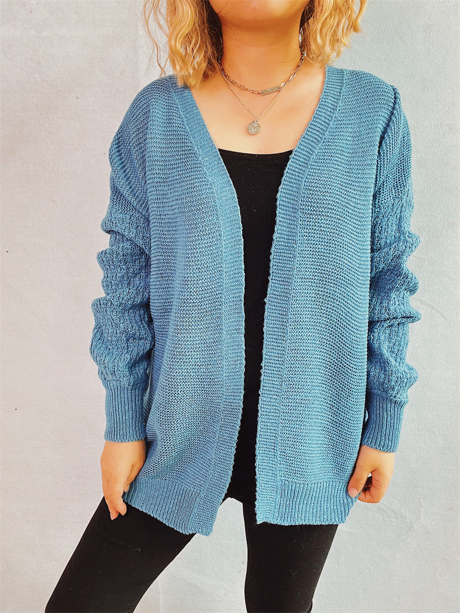 Damen lässige Strickjacke mit voluminösen Ärmeln und modernem Strukturmuster R&B