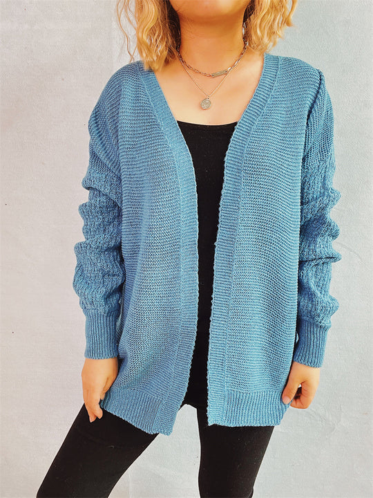 Damen lässige Strickjacke mit voluminösen Ärmeln und modernem Strukturmuster R&B