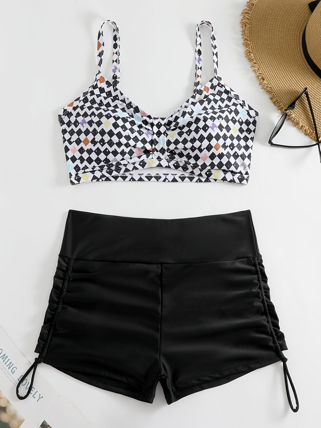 Damen Crop-Bikini Oberteil mit Rüschenbadeshorts R&B