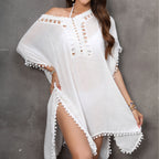 Damen luftiger Strandüberwurf mit eleganten Häkelverzierungen R&B