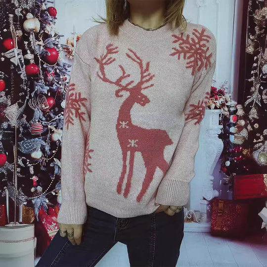 Damen Weihnachts-Pullover mit festlichem Rentiermotiv und angenehmem Schnitt R&B