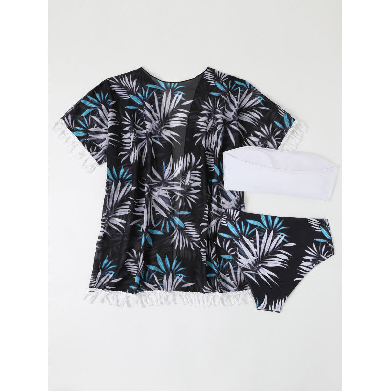 Damen Strandüberwurf mit floralem Design und verspielten Fransen R&B