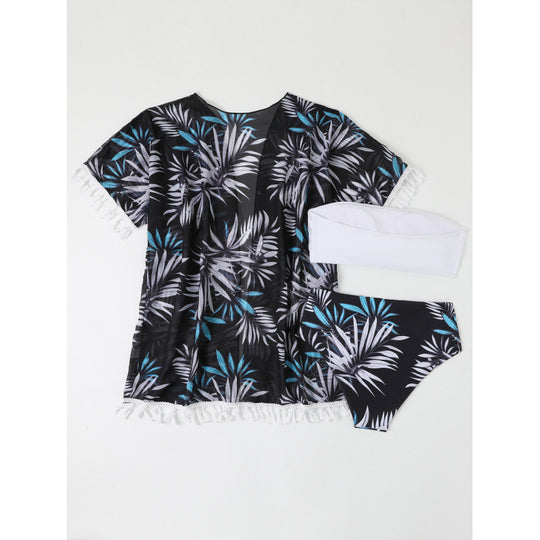 Damen Strandüberwurf mit floralem Design und verspielten Fransen R&B