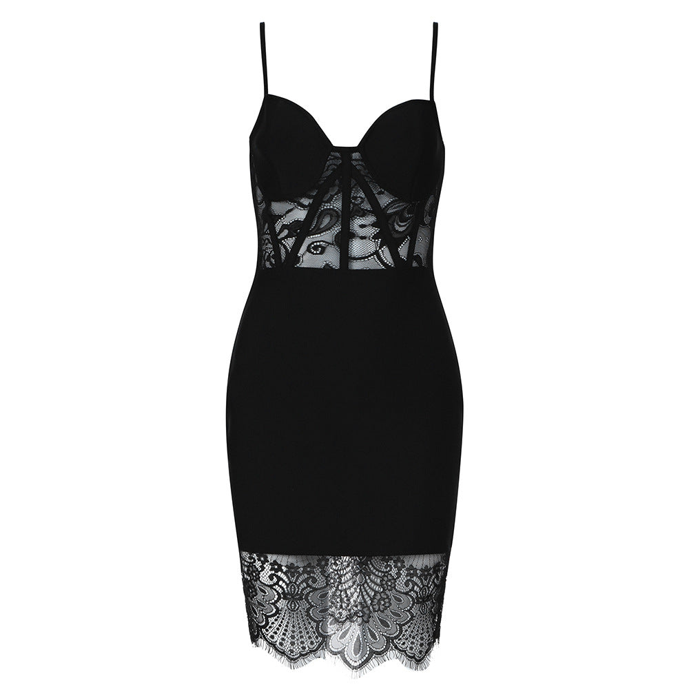 Damen Spitzen- und Satin-Mikrokleid mit eleganter Passform R&B