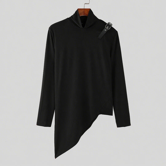 Damen asymmetrisches Longsleeve mit Stehkragen und modernem Riemen R&B