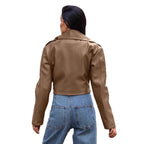 Damen Modische Kunstlederjacke mit taillierter Silhouette und trendy Gürtel R&B