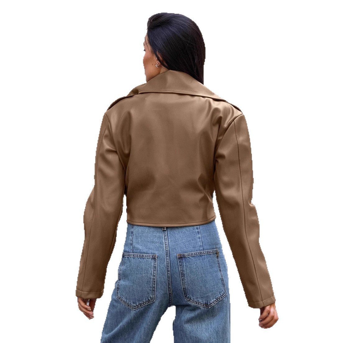 Damen Modische Kunstlederjacke mit taillierter Silhouette und trendy Gürtel R&B