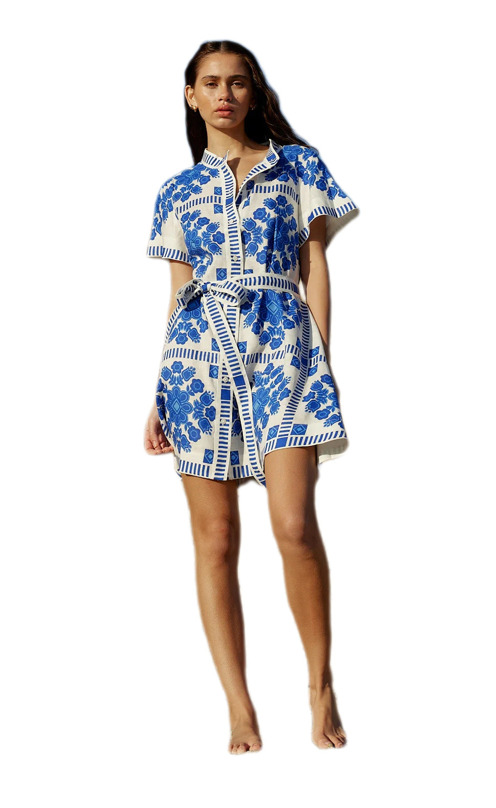 Damen Freizeitkleid mit floralem Muster und bequemen Taillengürtel R&B