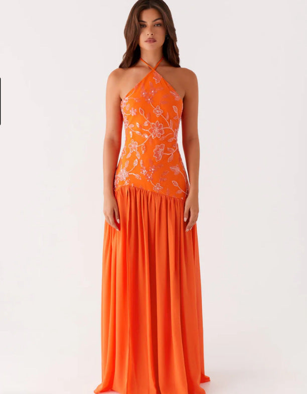 Damen Elegantes Maxikleid mit floralem Print und schwingendem Rock R&B