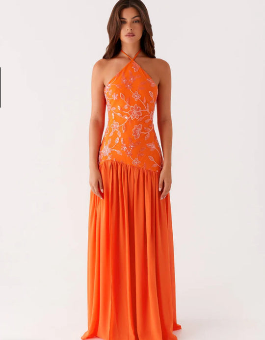 Damen Elegantes Maxikleid mit floralem Print und schwingendem Rock R&B
