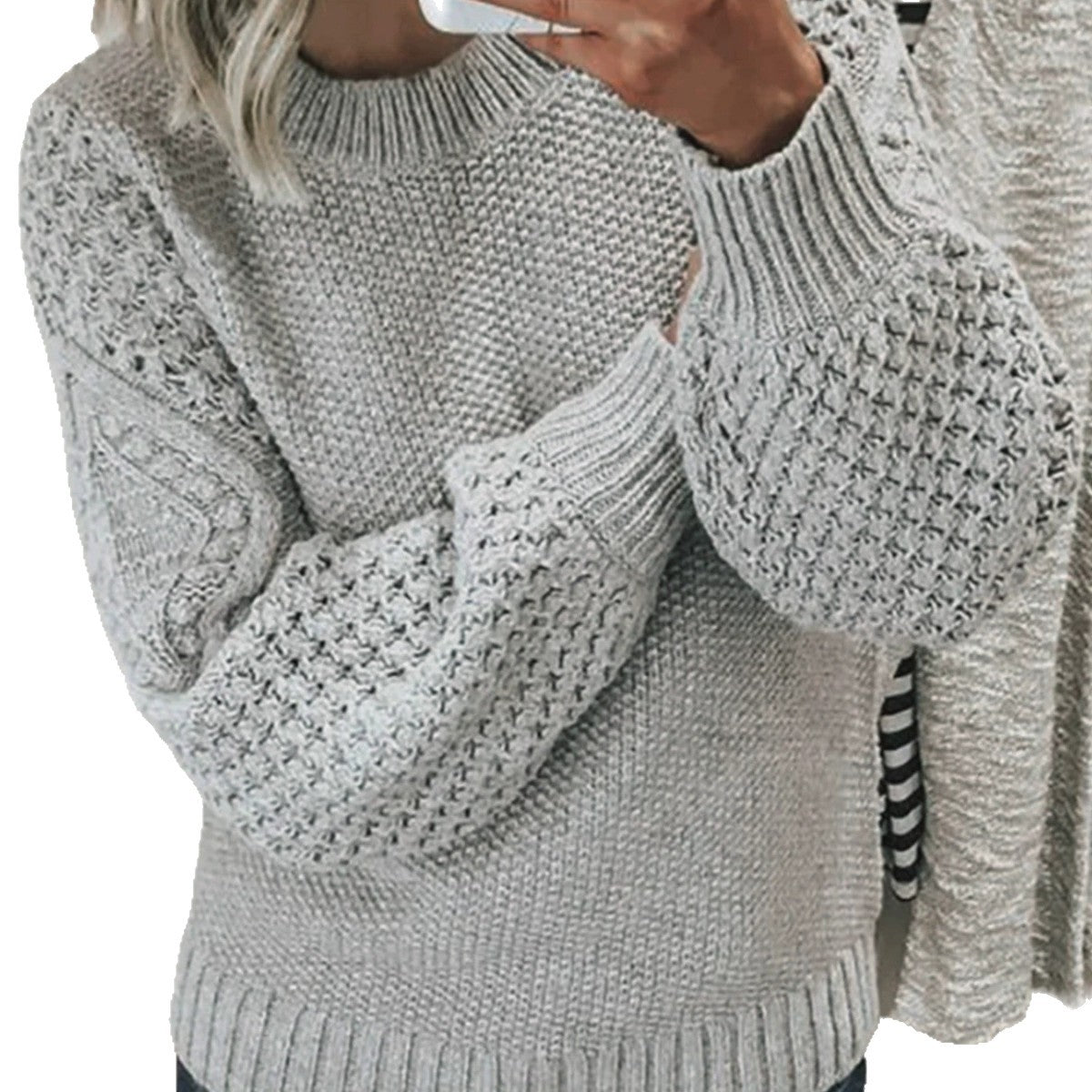 Damen Modischer Strickpullover mit strukturiertem Design und weiten Ärmeln R&B