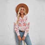 Damen Bluse mit floralen Akzenten und elegantem Knopfleisten-Design R&B