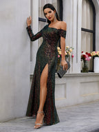 Damen Glamouröses Abendkleid mit asymmetrischem Rücken und funkelnden Akzenten R&B
