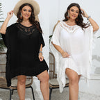 Damen luftiger Strandponcho mit gehäkeltem Ausschnitt R&B