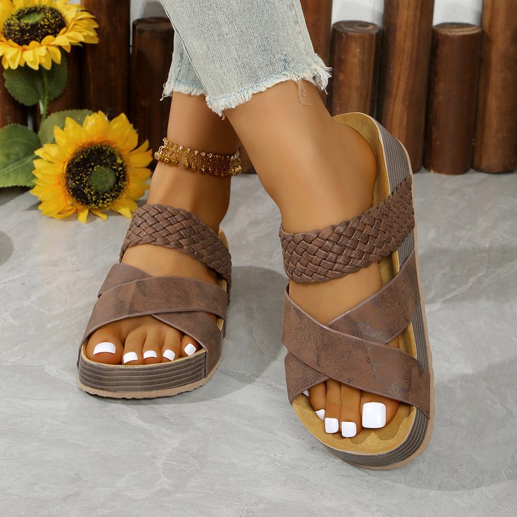 Damen Bequeme Zehentrenner-Sandalen mit geflochtenem Riemendesign und rutschfester Sohle R&B