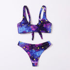 Damen Bikiniset mit verspieltem Knotendesign und galaktischem Muster R&B