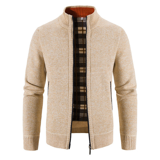 Herren Strickjacke mit modernem Stehkragen und praktischen Taschen R&B