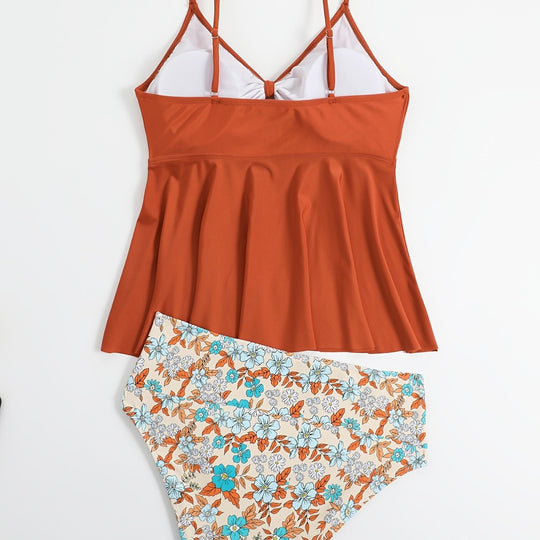 Damen Tankini-Set mit modischem Floral-Design und verstellbaren Trägern R&B