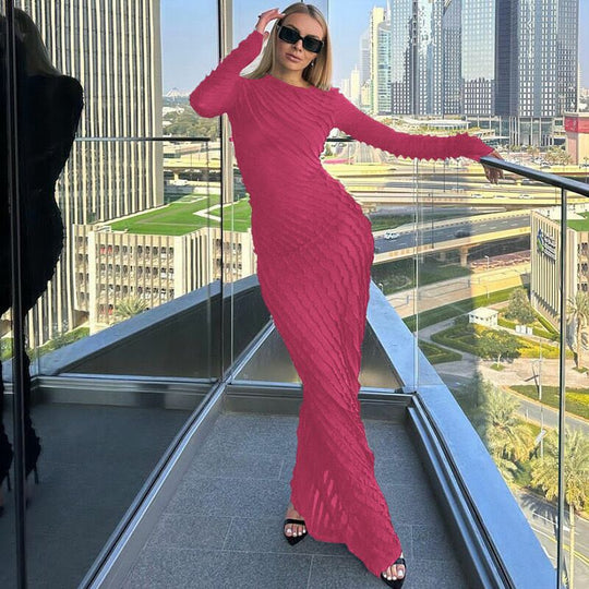 Damen elegantes langes Kleid mit wellenförmigem Design R&B