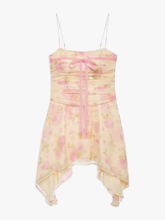 Damen Flower-Print Mini-Kleid mit asymmetrischem Saum und eleganter Raffung R&B