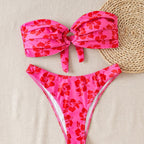 Damen Bandeau-Bikini-Set mit verziertem Knoten und floralem Muster R&B