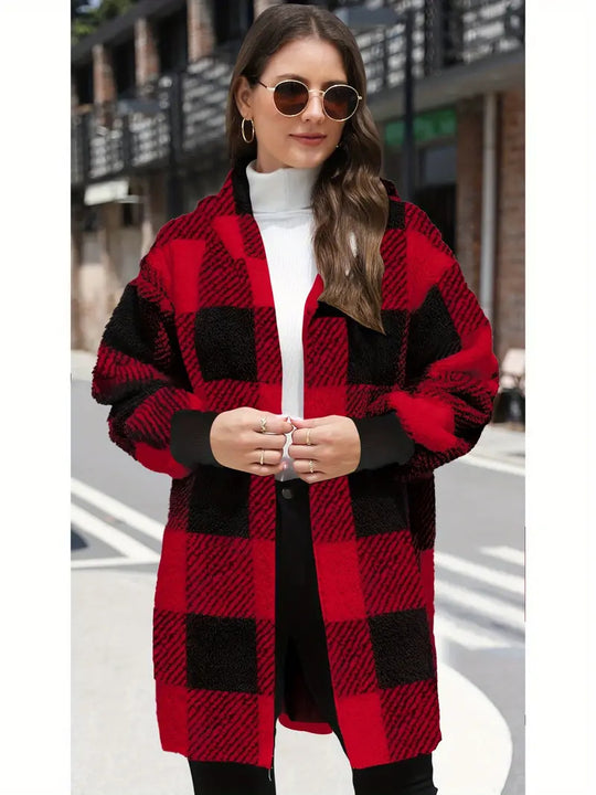 Damen Kuschelige Wolljacke mit Karomuster R&B